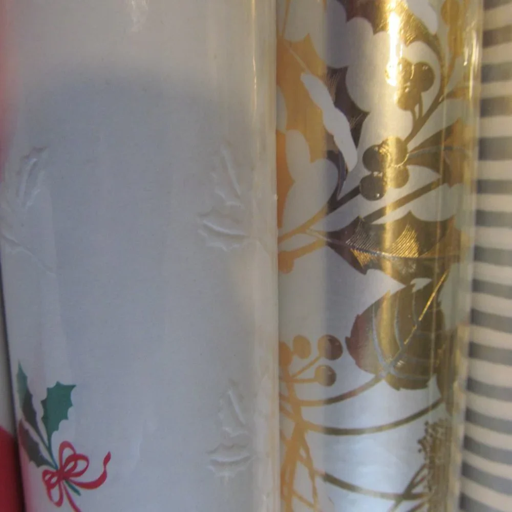 Vintage NEW Hallmark Wrapping Paper Holly Candy Cane ~ 5 Rolls New in Packages
